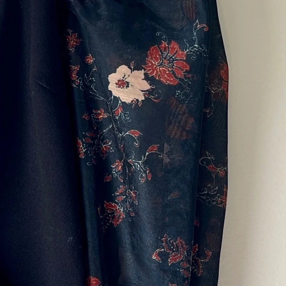 Rare! Free People Floral and Black Organza Puff Sleeve Bodysuit - Picture 4 of 4